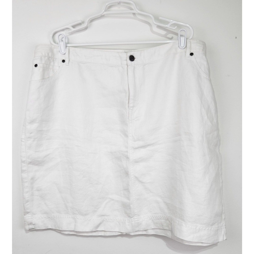 J. Jill‎ 100% Linen Straight Skirt Womens 22 White Elastic Back 5-Pocket Casual